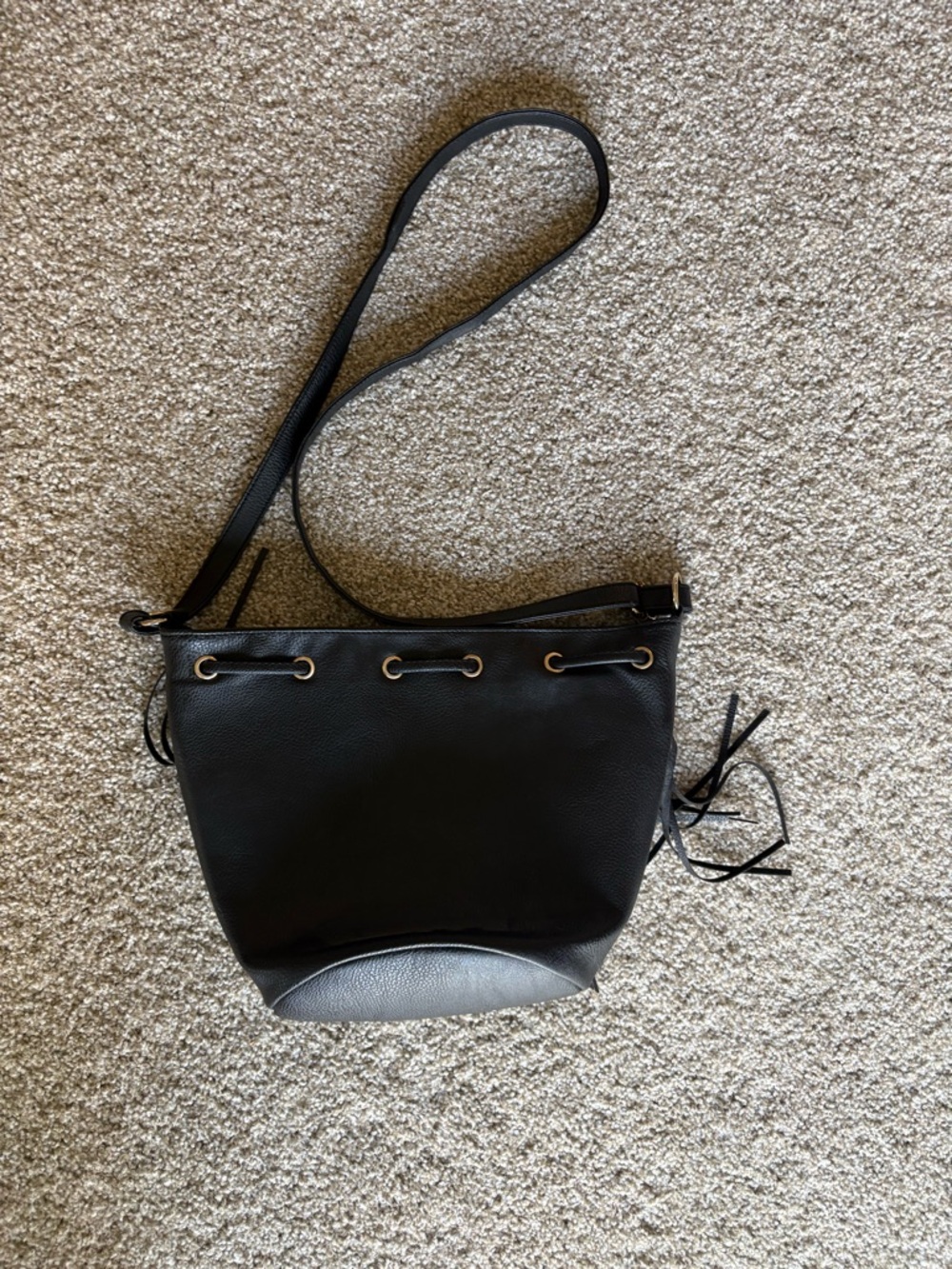 Black Leather Crossbody Bucket Bag